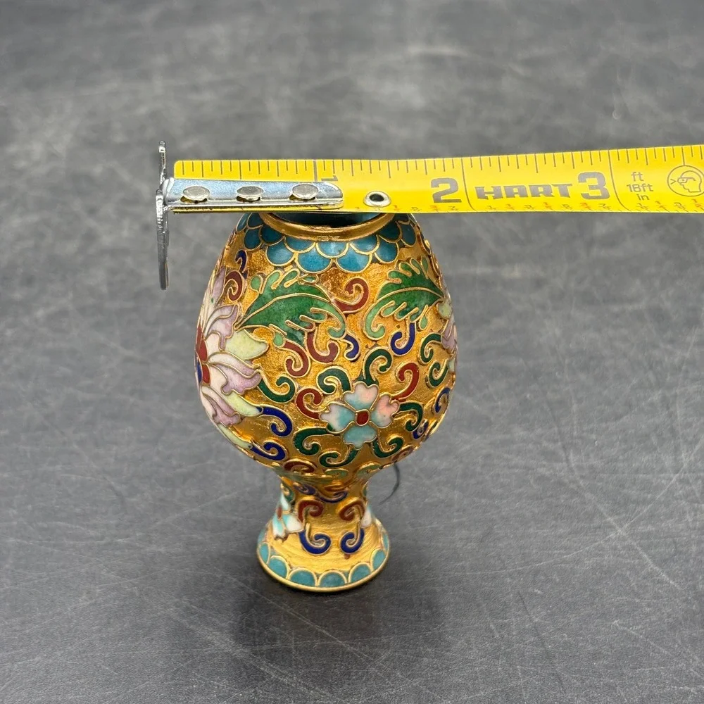 Vintage Miniature Cloisonne Enamel Vase and Egg Set Gold Floral Decor